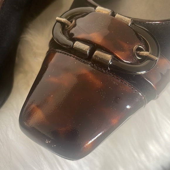 Stuart Weitzman wedge flat brown marble patent and black suede vintage Sz 9M - Picture 4 of 15